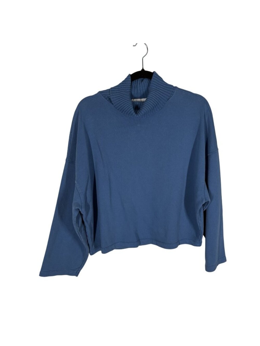 Something Navy Women XXS Blue Cotton Oversized Boxy Turtleneck Sweatshirt - Picture 2 of 8